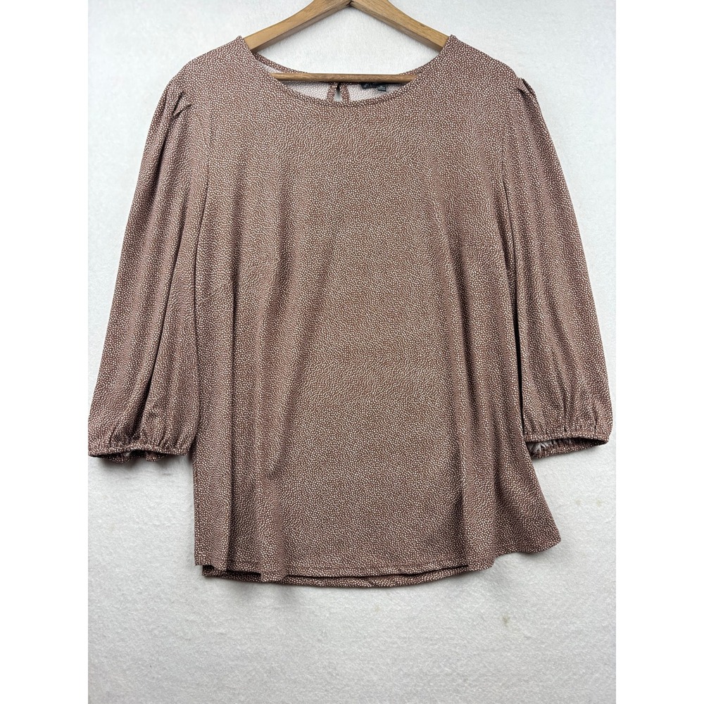 Adrianna Papell Blouse Womens 1X Puff Sleeve Polka Dot